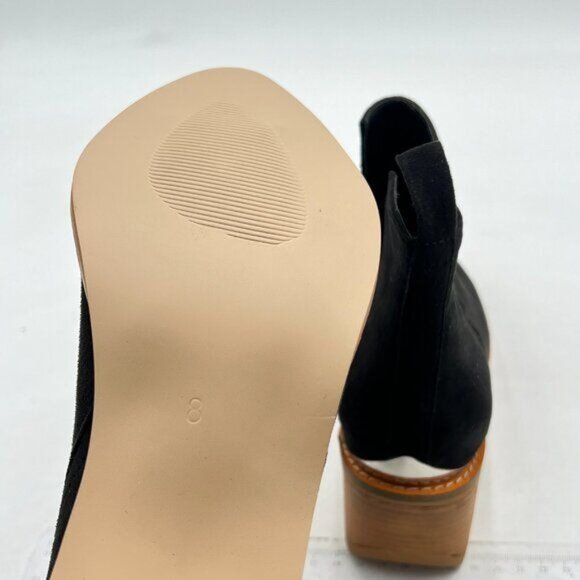 Women's Ankle Boots Slip on Cutout Pointed Toe Chunky Stacked Mid Heel Black - Picture 5 of 6